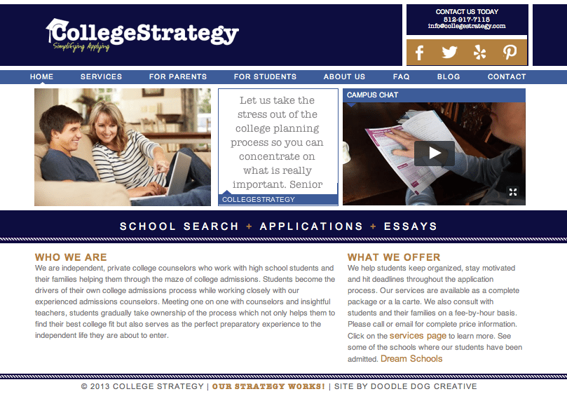 Navy and orange web design, web design, college strategy, college strategy website,