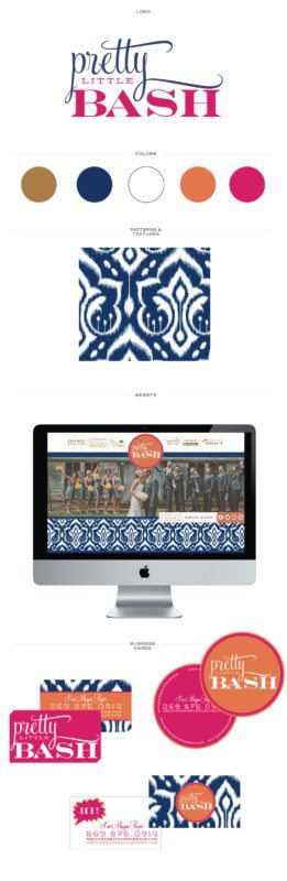 event planning web design, event rentals bold website, wedding rentals, wedding planning, website design, navy, hot pink and orange website, blue & orange website, business branding, brand identity
