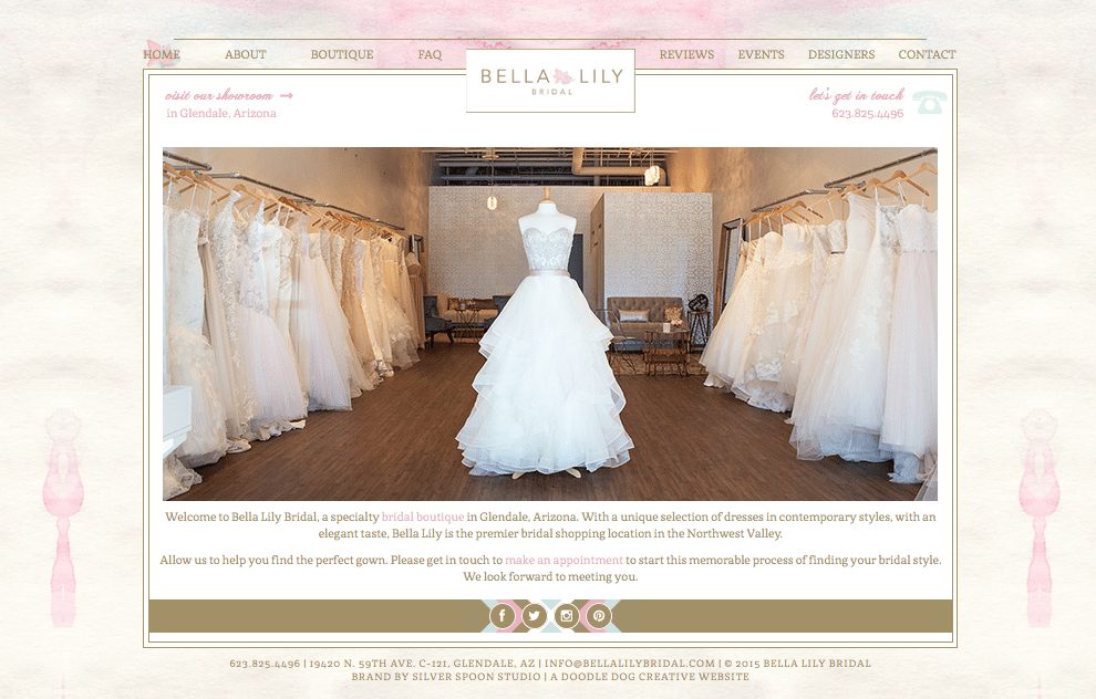 watercolor website, website design, pretty website design, bridal boutique
